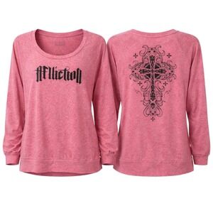 Y2K Affliction Edgy Mall Goth Graphic Long Sleeve Top Women Size L Rock Glam